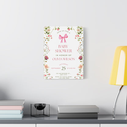 Personalized Baby Shower Canvas Print with Floral Design