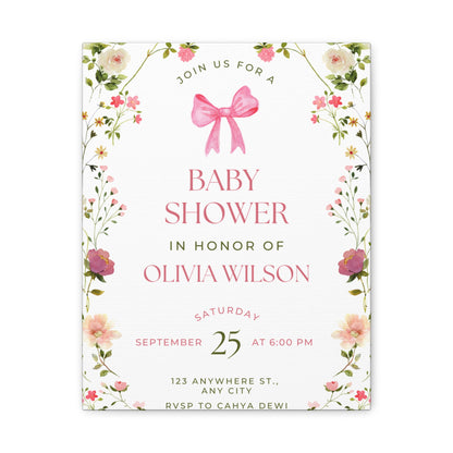 Personalized Baby Shower Canvas Print with Floral Design