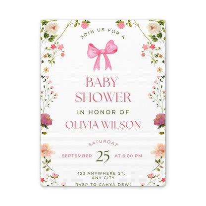 Personalized Baby Shower Canvas Print with Floral Design