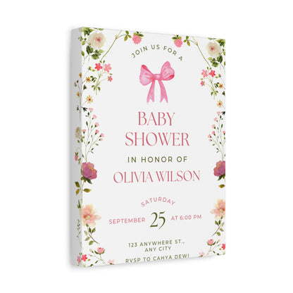 Personalized Baby Shower Canvas Print with Floral Design