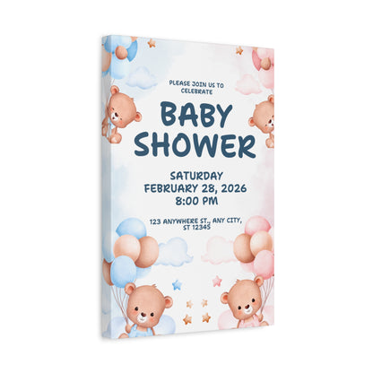 Baby Shower Canvas Print - Cute Bear Design for Celebrations