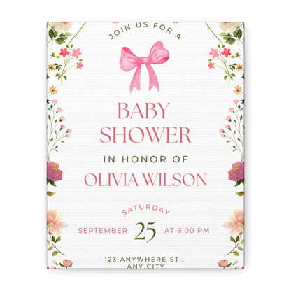 Personalized Baby Shower Canvas Print with Floral Design