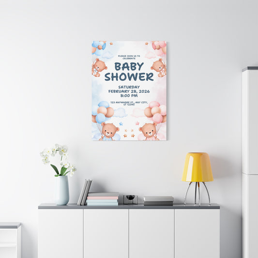 Baby Shower Canvas Print - Cute Bear Design for Celebrations