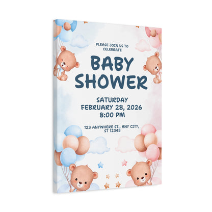Baby Shower Canvas Print - Cute Bear Design for Celebrations