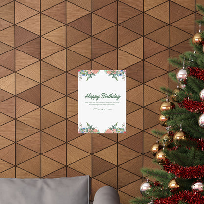 Happy Birthday Vertical Poster - Floral Design, Matte Finish, Perfect for Celebrations