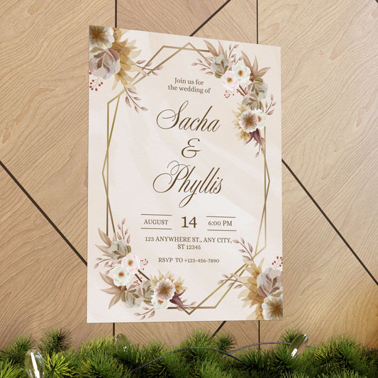 Elegant Floral Wedding Invitations - Matte Vertical Posters for Sacha & Phyllis