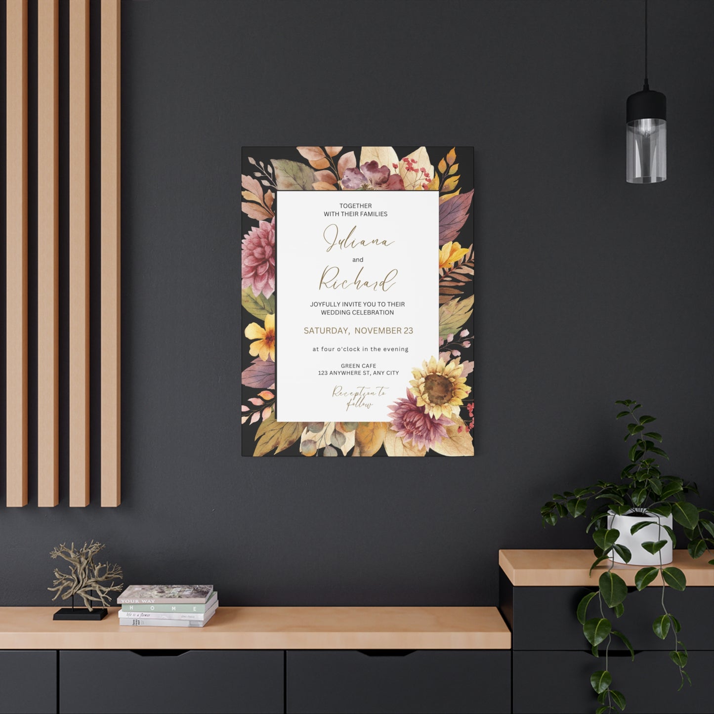 Floral Wedding Invitation Canvas Print