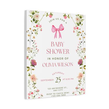 Personalized Baby Shower Canvas Print with Floral Design