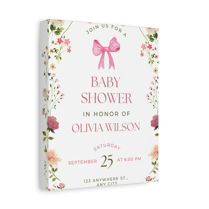 Personalized Baby Shower Canvas Print with Floral Design