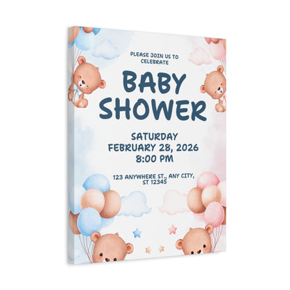 Baby Shower Canvas Print - Cute Bear Design for Celebrations