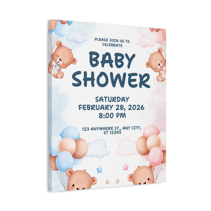 Baby Shower Canvas Print - Cute Bear Design for Celebrations