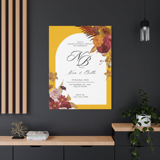Floral Wedding Invitation Canvas Wall Art - Personalized Matte Stretched Canvas for Special Occasions