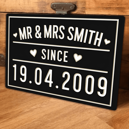 Personalised Aluminium Sign – Custom Mr &amp; Mrs Anniversary Plaque