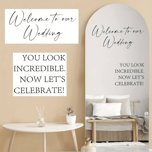 2-Pack Contemporary PVC Wedding Welcome Mirror Decal – Peel and Stick Vinyl Lettering for Nuptial Décor