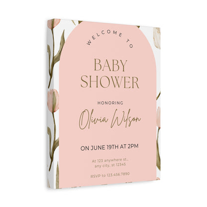Baby Shower Welcome Canvas - Personalized Floral Wall Art