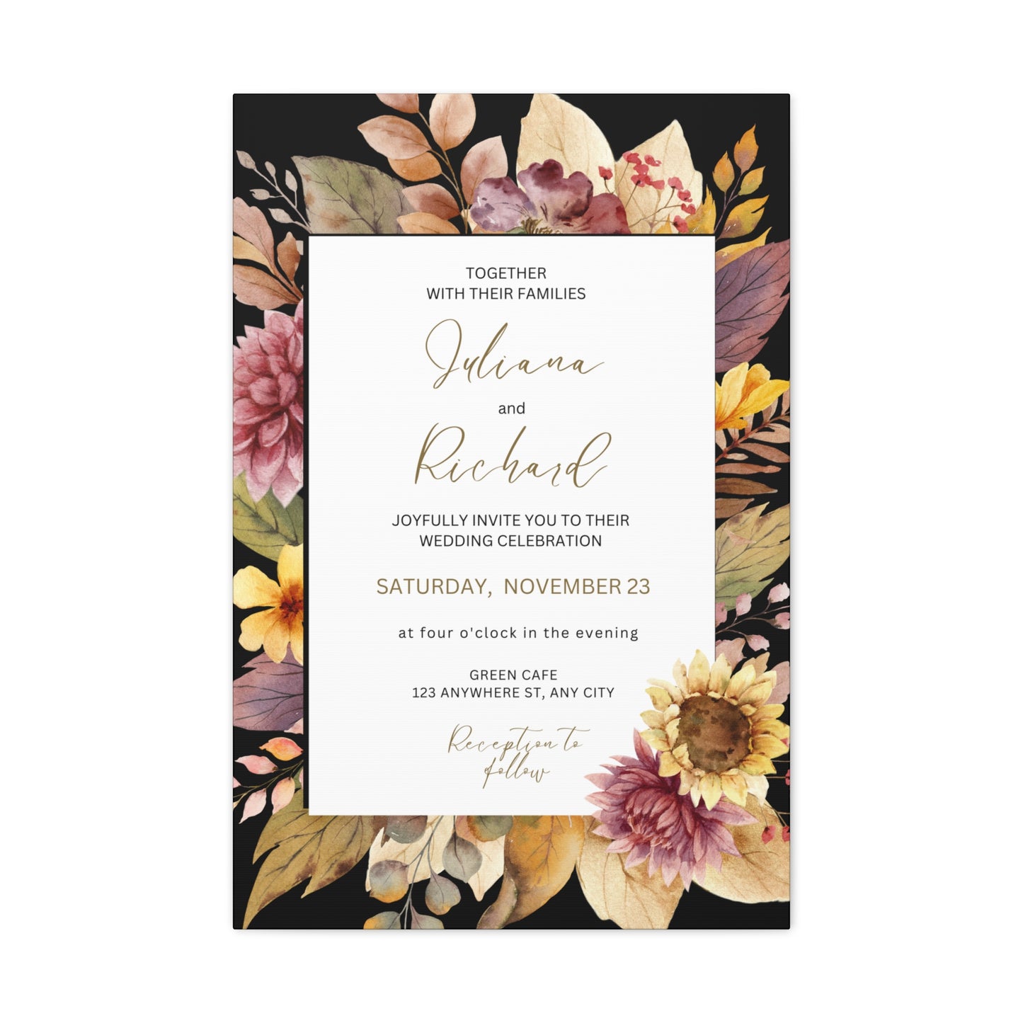 Floral Wedding Invitation Canvas Print
