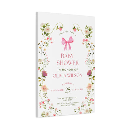 Personalized Baby Shower Canvas Print with Floral Design