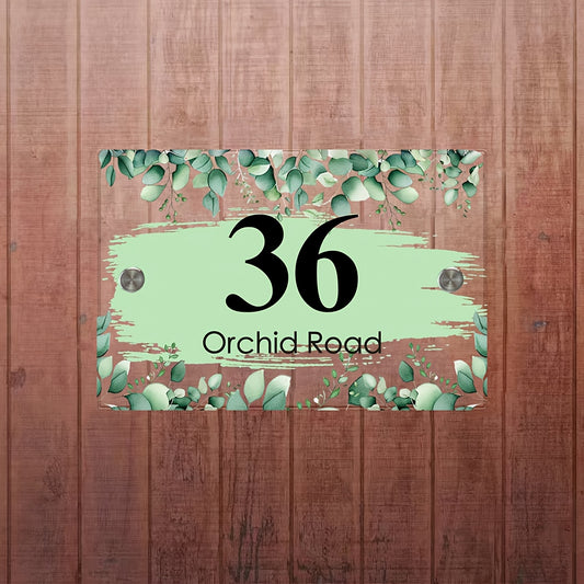 Customizable Floral Address Sign, Transparent Acrylic Door Plaque, Personalized Outdoor Street Number, Home Decor Wall Art, No Battery Required, Wall Mount