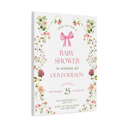 Personalized Baby Shower Canvas Print with Floral Design
