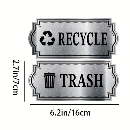 2pcs Recycling &amp; Trash Decal Stickers – Elegant Brushed Silvery Vinyl Decals for Waste Management