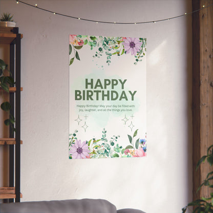 Floral Happy Birthday Poster - Matte Vertical Wall Art