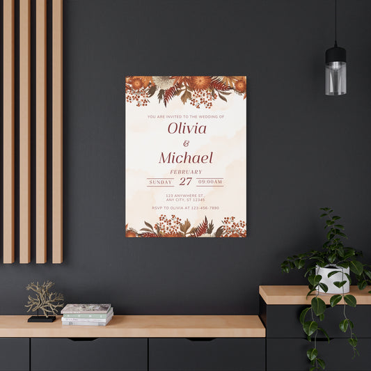 Elegant Wedding Canvas Print - Custom Floral Invitation
