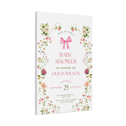 Personalized Baby Shower Canvas Print with Floral Design