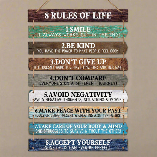 8 Rules of Life" Motivational Wall Decor Sign