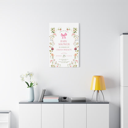 Personalized Baby Shower Canvas Print with Floral Design