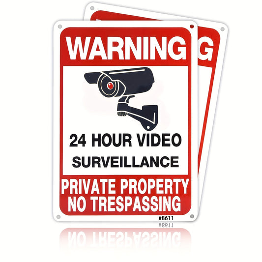 2pcs Private Property No Trespassing Signs – Video Surveillance Signs for Outdoor Use