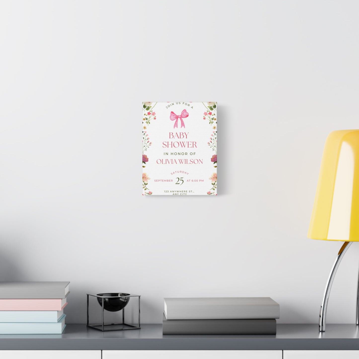 Personalized Baby Shower Canvas Print with Floral Design