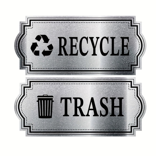 2pcs Recycling &amp; Trash Decal Stickers – Elegant Brushed Silvery Vinyl Decals for Waste Management