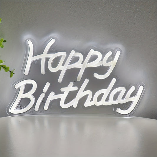 White Happy Birthday LED Wall Neon Sign – Mood Lamp Night Light for Party Decoration