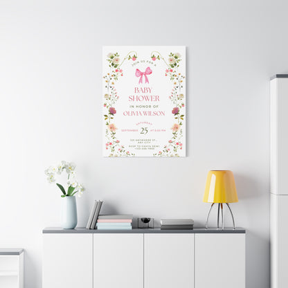 Personalized Baby Shower Canvas Print with Floral Design