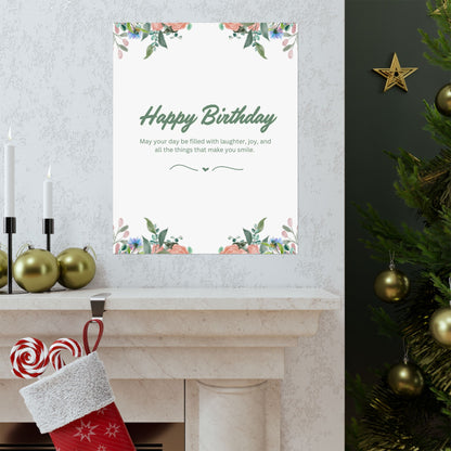 Happy Birthday Vertical Poster - Floral Design, Matte Finish, Perfect for Celebrations