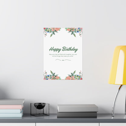 Happy Birthday Vertical Poster - Floral Design, Matte Finish, Perfect for Celebrations