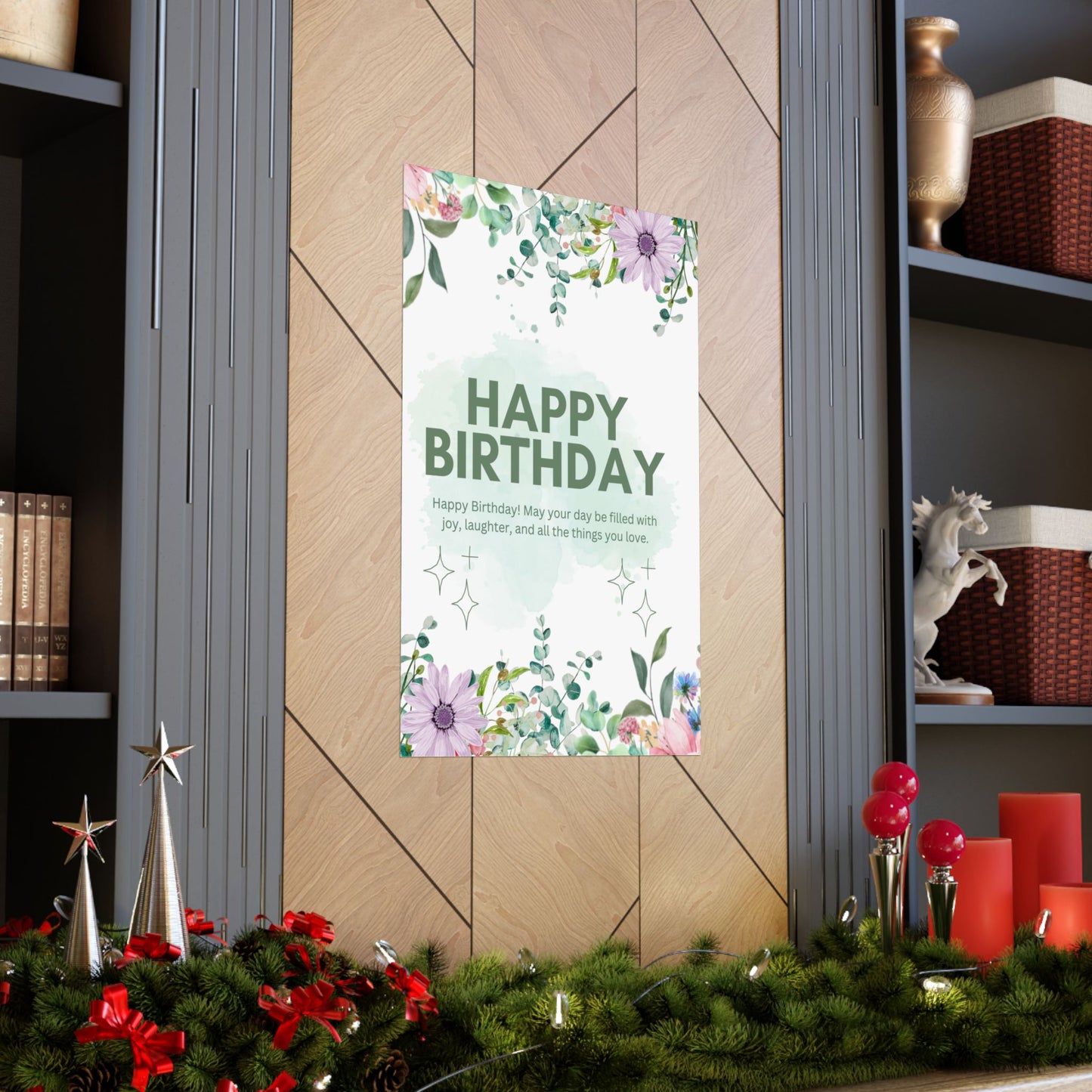 Floral Happy Birthday Poster - Matte Vertical Wall Art