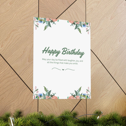 Happy Birthday Vertical Poster - Floral Design, Matte Finish, Perfect for Celebrations