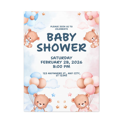 Baby Shower Canvas Print - Cute Bear Design for Celebrations