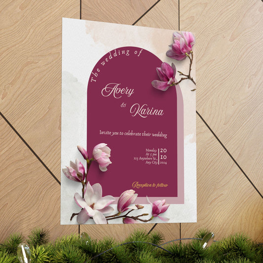 Elegant Wedding Invitation Poster | Matte Vertical Design with Floral Accents
