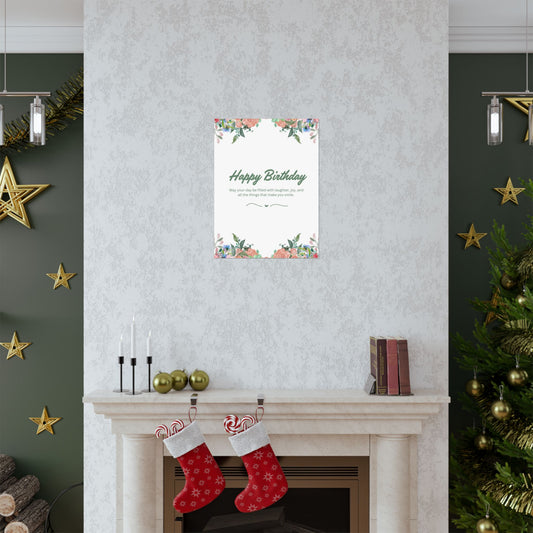 Happy Birthday Vertical Poster - Floral Design, Matte Finish, Perfect for Celebrations