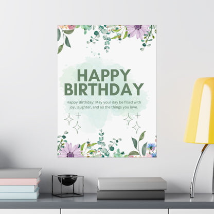 Floral Happy Birthday Poster - Matte Vertical Wall Art