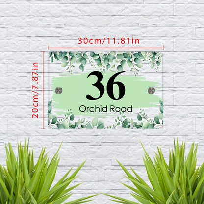 Customizable Floral Address Sign, Transparent Acrylic Door Plaque, Personalized Outdoor Street Number, Home Decor Wall Art, No Battery Required, Wall Mount