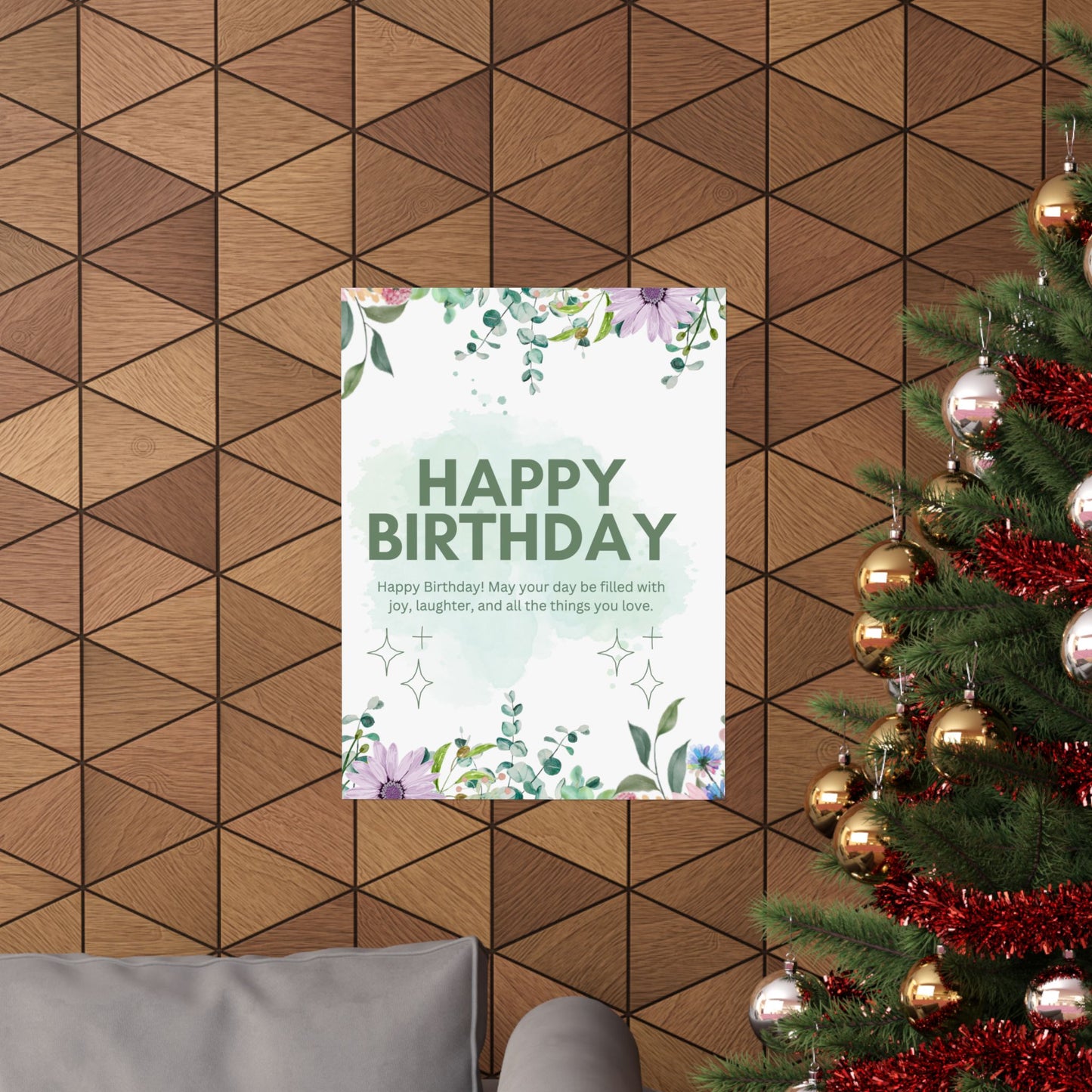 Floral Happy Birthday Poster - Matte Vertical Wall Art