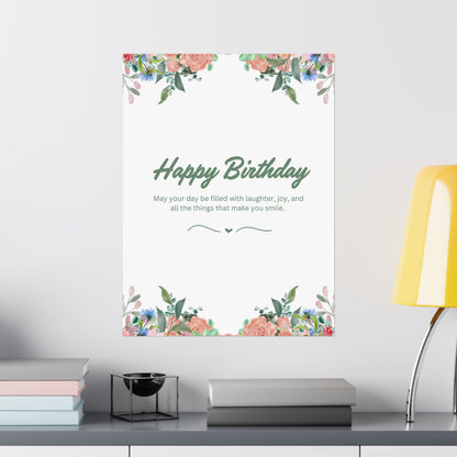 Happy Birthday Vertical Poster - Floral Design, Matte Finish, Perfect for Celebrations