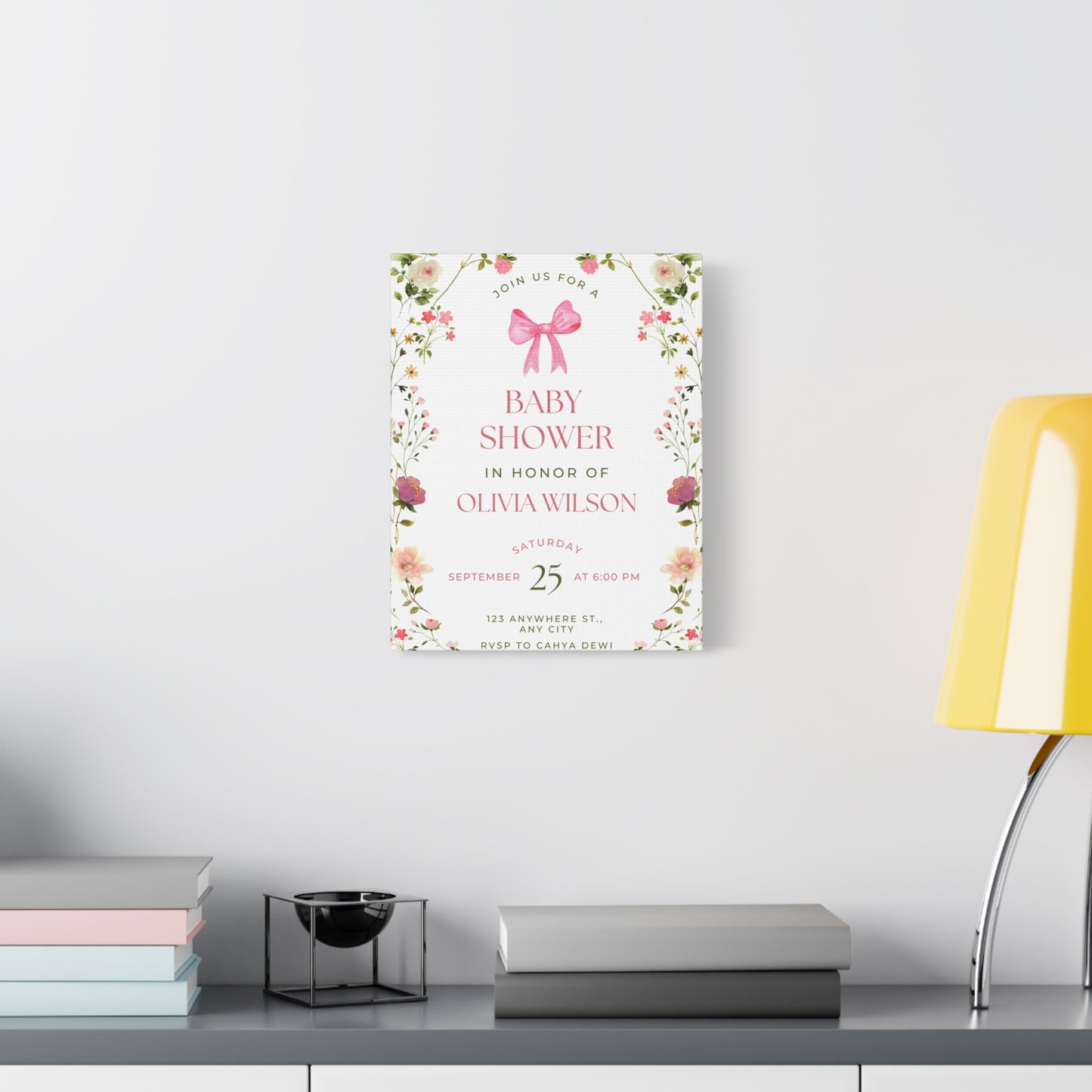 Personalized Baby Shower Canvas Print with Floral Design