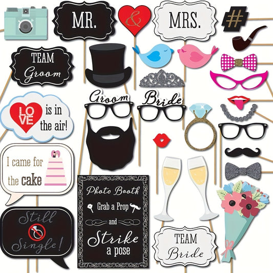 31pcs Wedding Party Photo Booth Props – Pop Culture &amp; Floral Theme