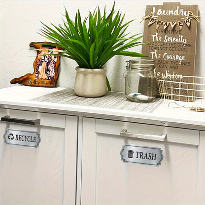 2pcs Recycling &amp; Trash Decal Stickers – Elegant Brushed Silvery Vinyl Decals for Waste Management