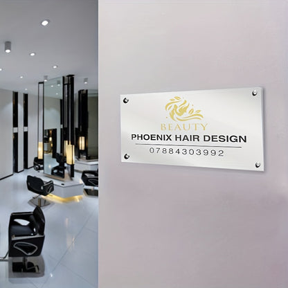 Custom Acrylic Door Sign with Logo &amp; Text – Ideal for Hair Salons, Interior Designers &amp; Professional Offices