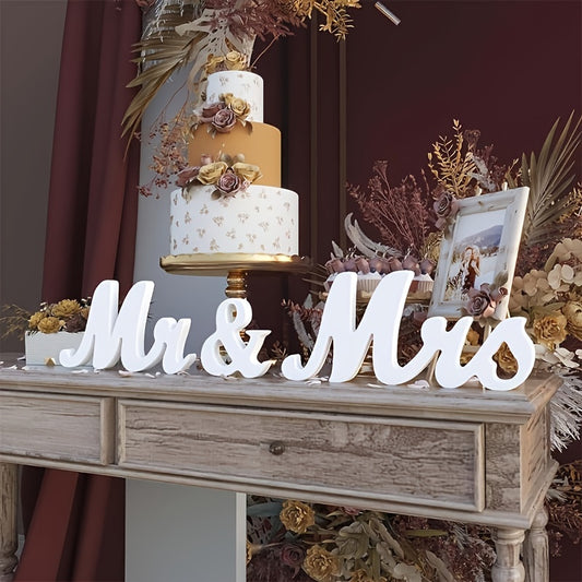 Elegant "Mr &amp; Mrs" White Wooden Wedding Sign Set – Tabletop, Party Decor &amp; Wall Accent